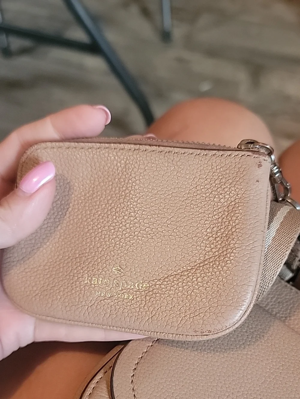 kate spade tan beige leather crossbody with detachable coin pouch
